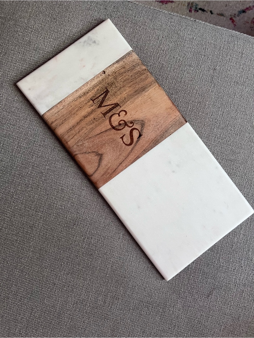 Marble & Wood Serving Board with M&S Engraving - White and Natural Wood